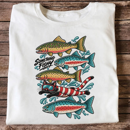 Something Fishy Trout and Snorkeler Fishing Graphic T-Shirt