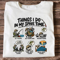 Things I Do in My Spare Time Funny Cartoon Angler Fishing T-Shirt
