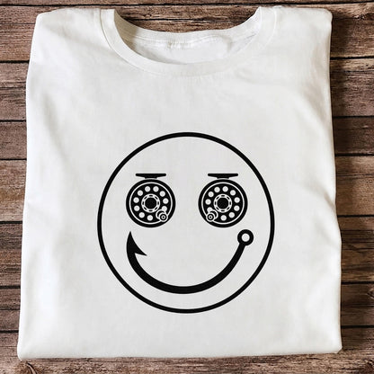 Fishing Reel Eyes Smiley Face Minimalist Graphic T-Shirt