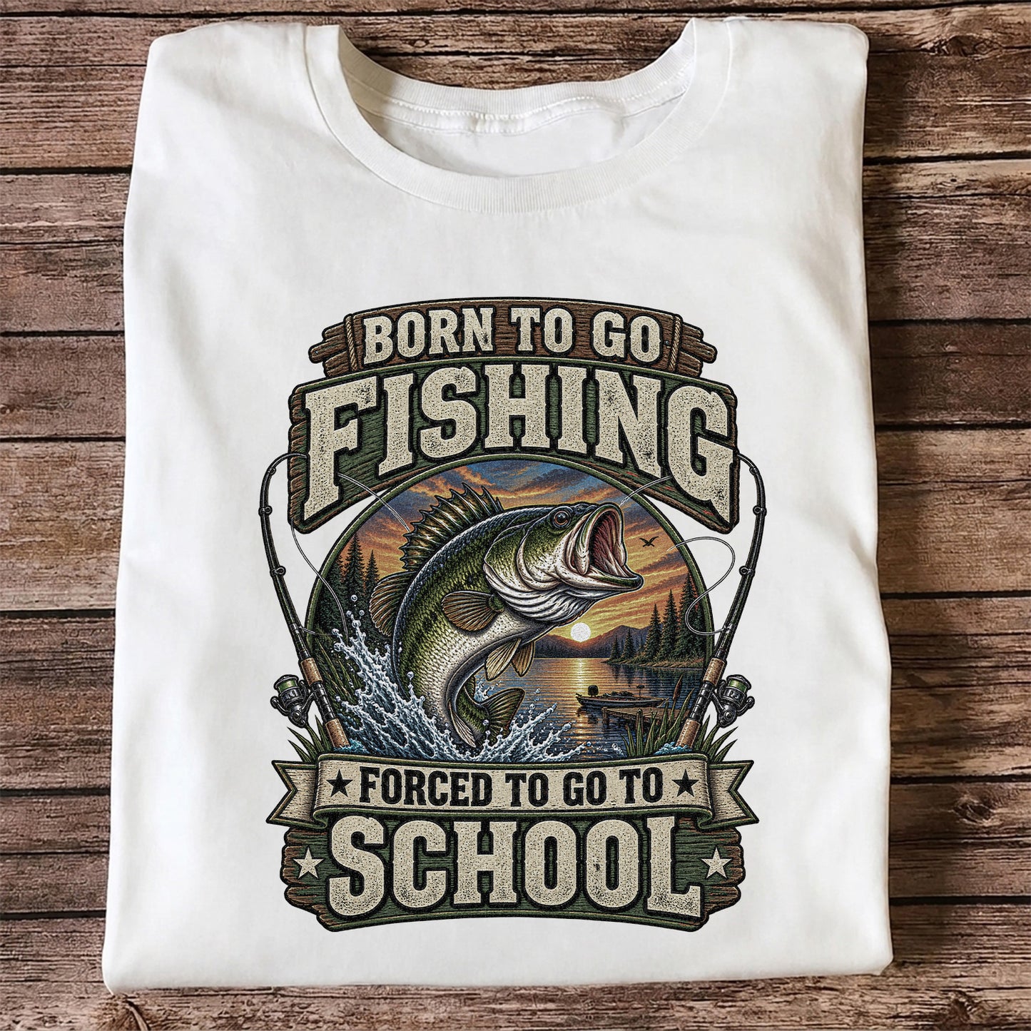 Born to Go Fishing Forced to Go to School Bass T-Shirt