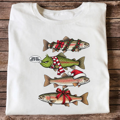 Christmas Trout Fishing Holiday Graphic T-Shirt