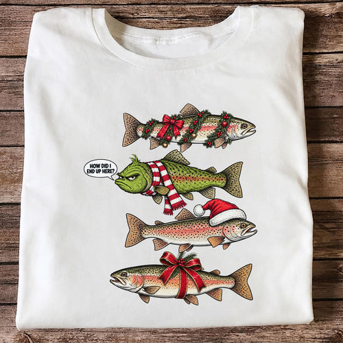 Christmas Trout Fishing Holiday Graphic T-Shirt