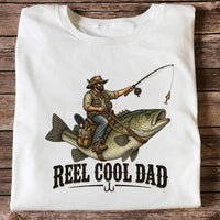 Reel Cool Dad Cowboy Riding a Bass Fishing Graphic T-Shirt