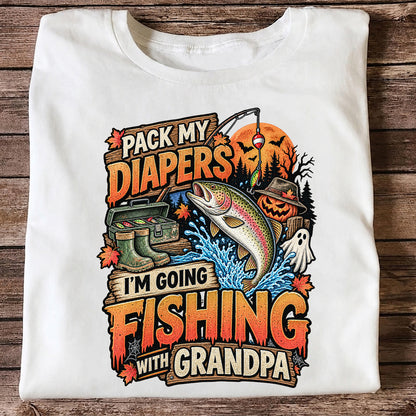 Pack My Diapers I'm Going Fishing With Grandpa Halloween Rainbow Trout T-Shirt