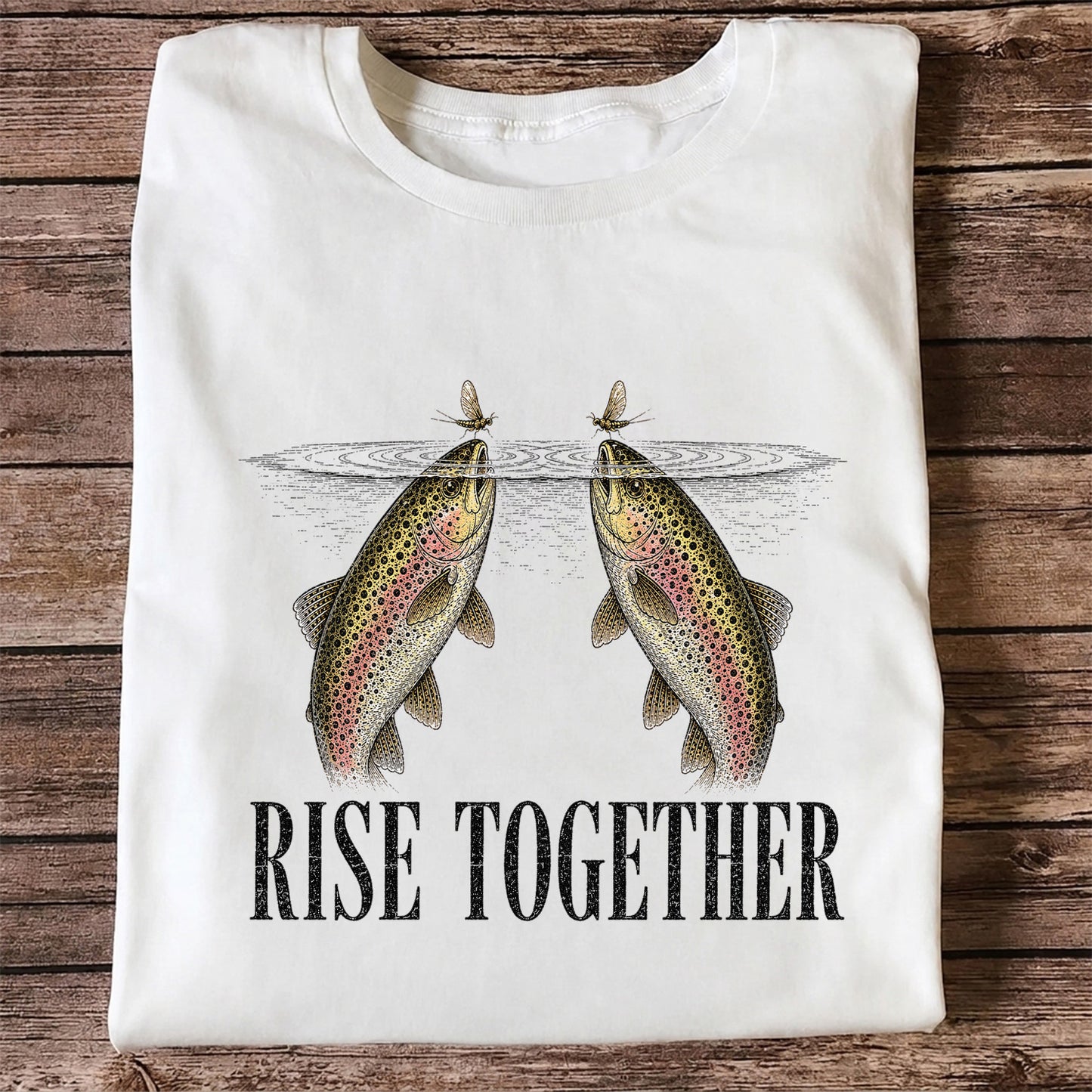 Rise Together Twin Trout and Mayfly Fishing Graphic T-Shirt
