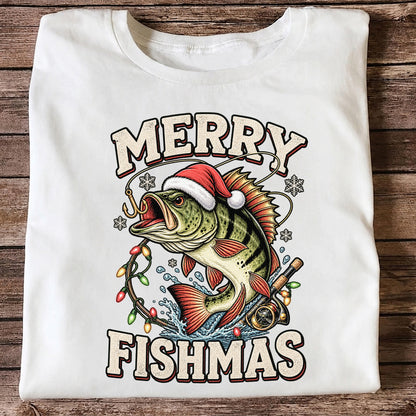 Merry Fishmas Santa Hat Bass Christmas Fishing T-Shirt