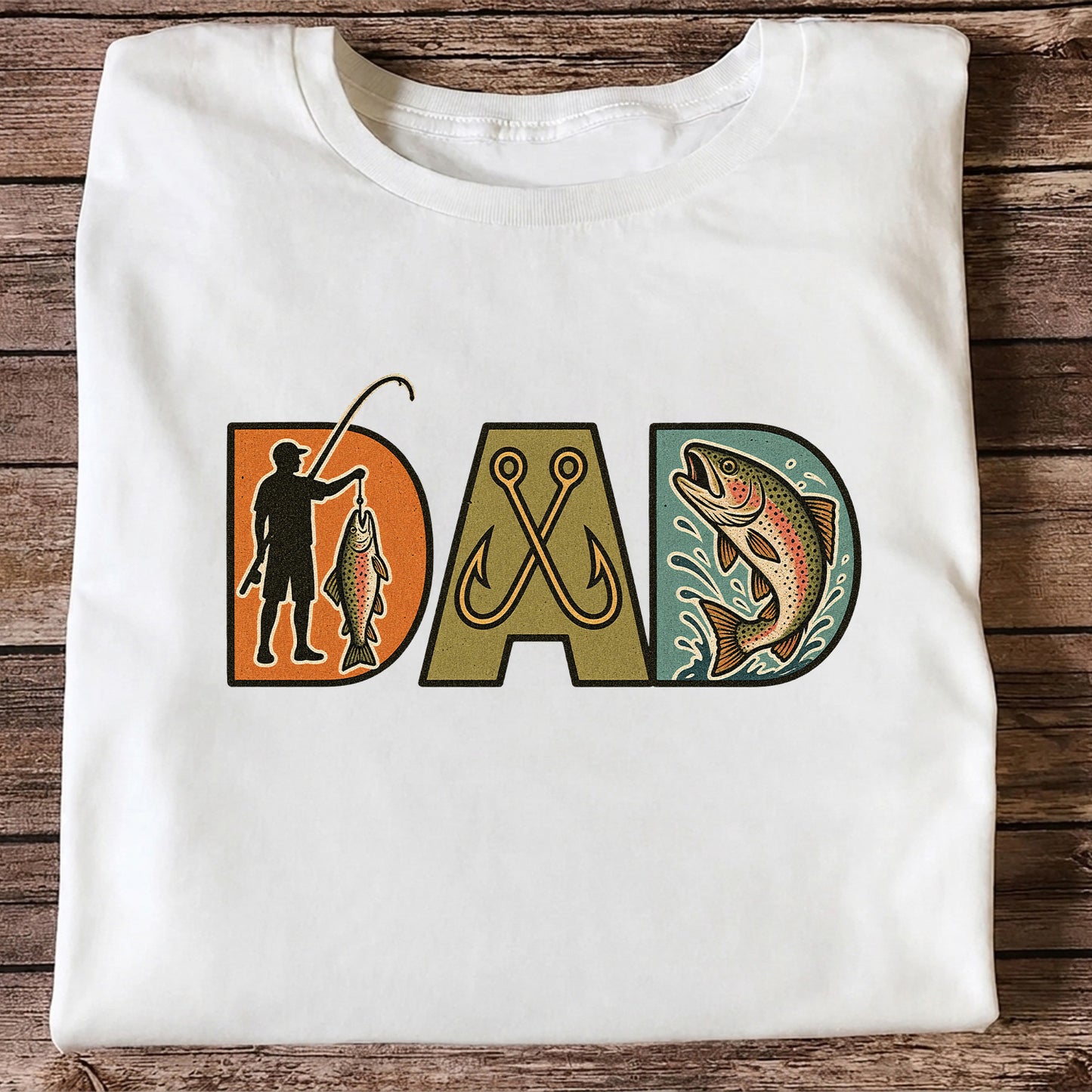 DAD Rainbow Trout and Fishing Hooks Vintage Graphic T-Shirt