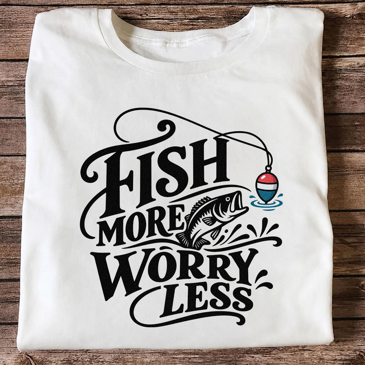 Fish More Worry Less Funny Fishing Graphic T-Shirt