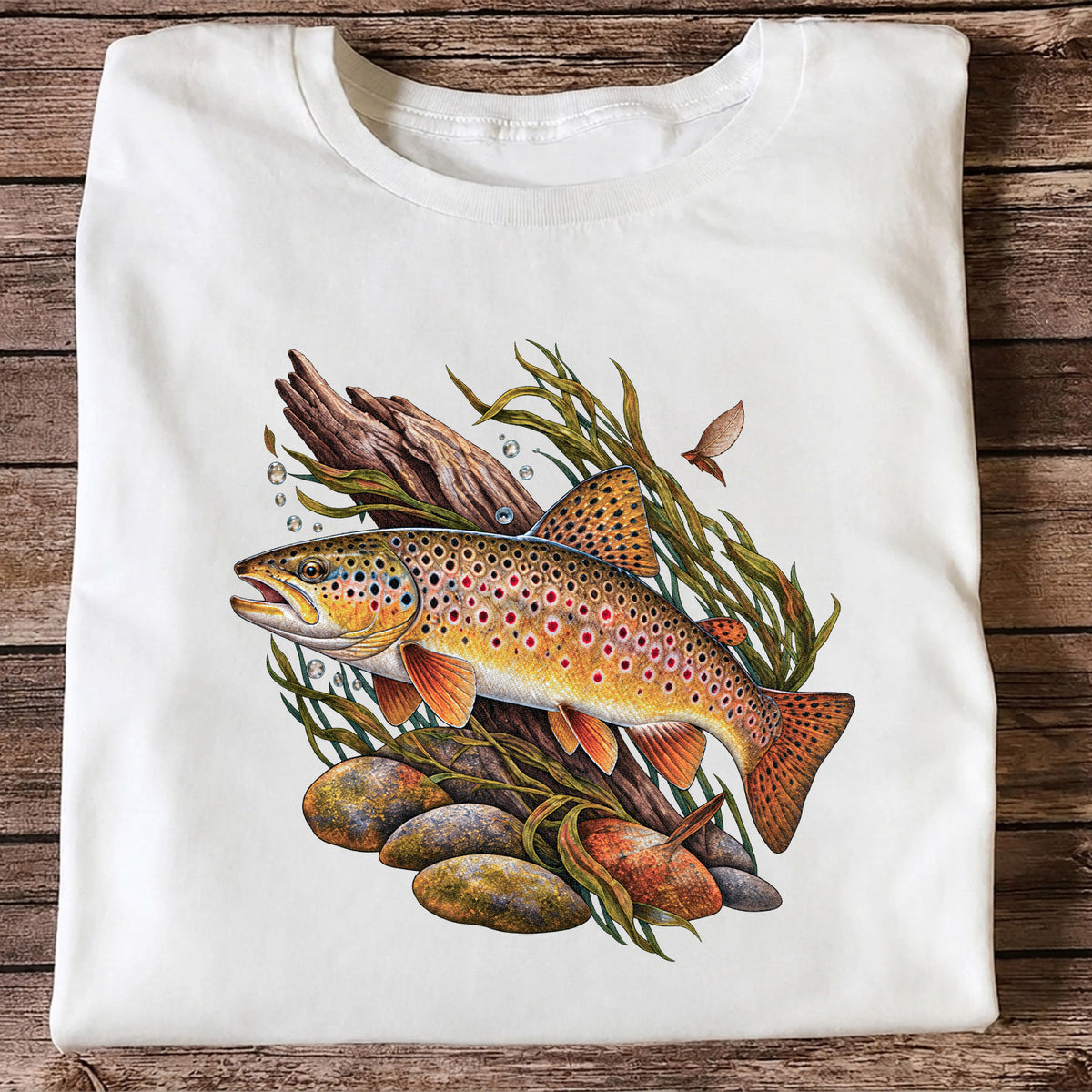 Vintage Brown Trout River Fishing Graphic T-Shirt