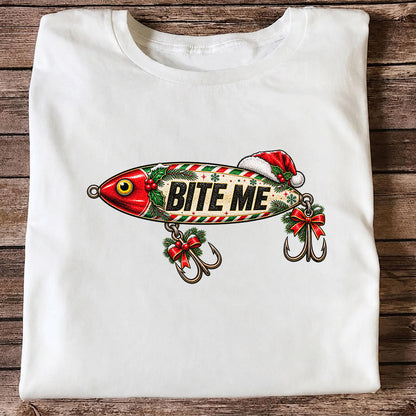 Bite Me Christmas Fishing Lure Funny Graphic T-Shirt