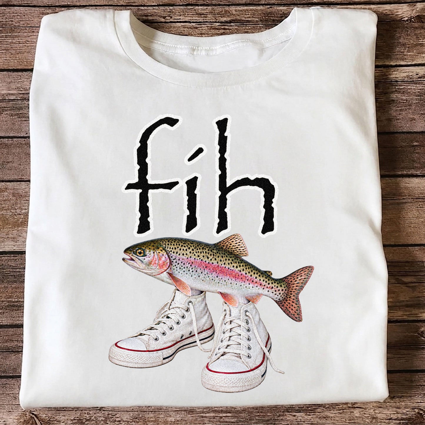 Fih Rainbow Trout Wearing Sneakers Funny Fishing Graphic T-Shirt