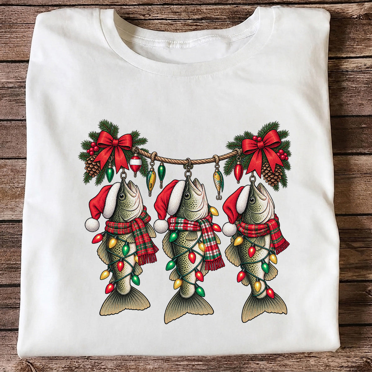 Christmas Fish Ornament Fishing Graphic T-Shirt