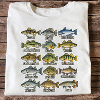Bass Crappie and Catfish Freshwater Fish Chart Graphic T-Shirt