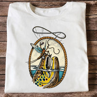 Brown Trout and Winged Fly Angler Vintage Fishing Graphic T-Shirt