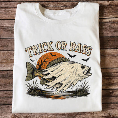 Trick or Bass Halloween Fishing T-Shirt, Vintage Trout Angler Tee