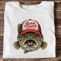 Jesus Saves Largemouth Bass in a Trucker Hat Fishing T-Shirt