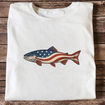 American Flag Trout Patriotic Fishing Graphic T-Shirt