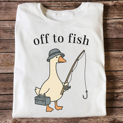 Off To Fish T-Shirt Funny Goose Fishing Shirt Vintage Angler Tee