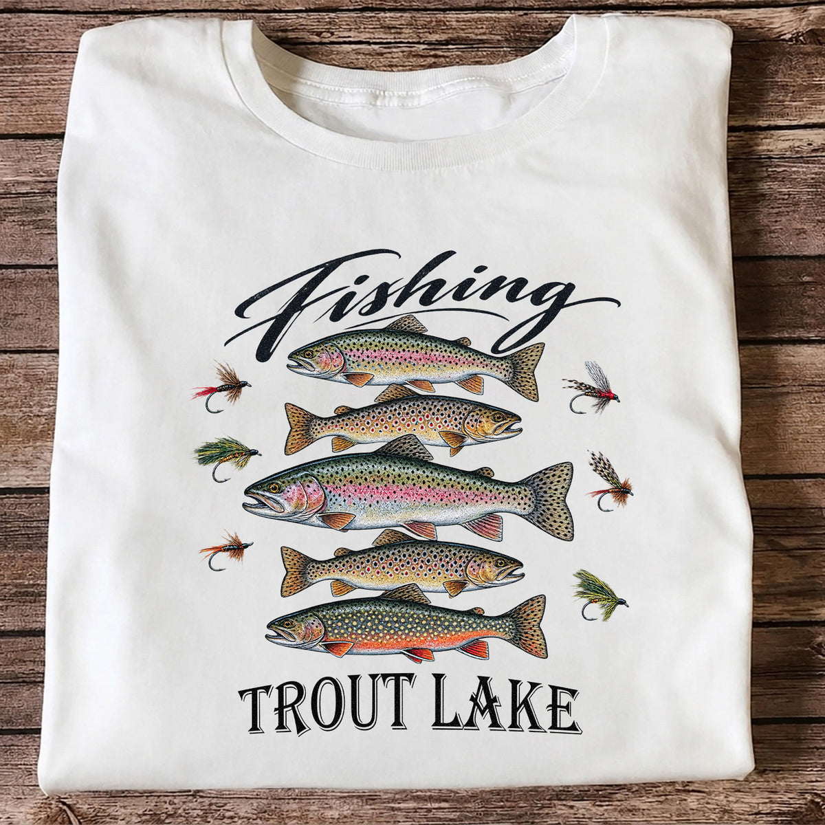 Fishing Trout Lake Vintage Trout and Flies Graphic T-Shirt
