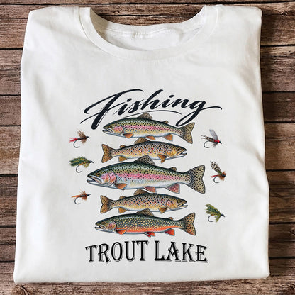Fishing Trout Lake Vintage Trout and Flies Graphic T-Shirt