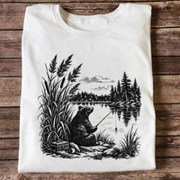 Bear Fishing by the Lake Vintage Outdoor Graphic T-Shirt