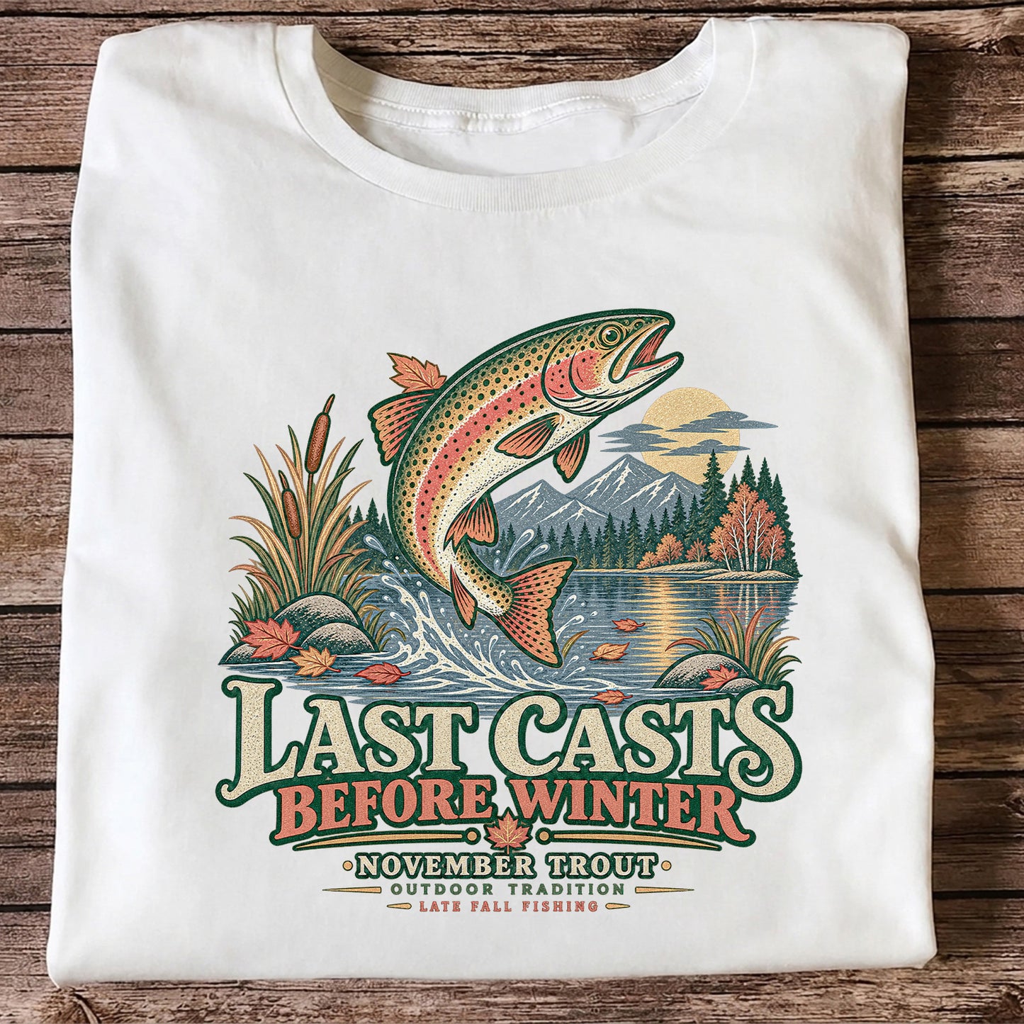 Last Casts Before Winter November Rainbow Trout Fishing Graphic T-Shirt