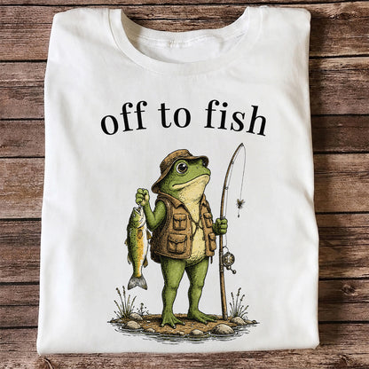 Off To Fish T-Shirt Funny Frog Fishing Shirt Vintage Angler Tee