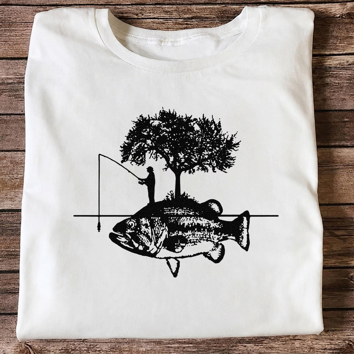 Fish and Tree Silhouette Fishing Graphic T-Shirt
