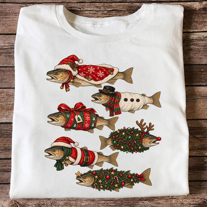 Christmas Trout in Festive Costumes Fishing Graphic T-Shirt