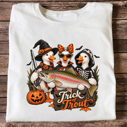 Trick of Trout Halloween Ducks with Rainbow Trout Fishing T-Shirt