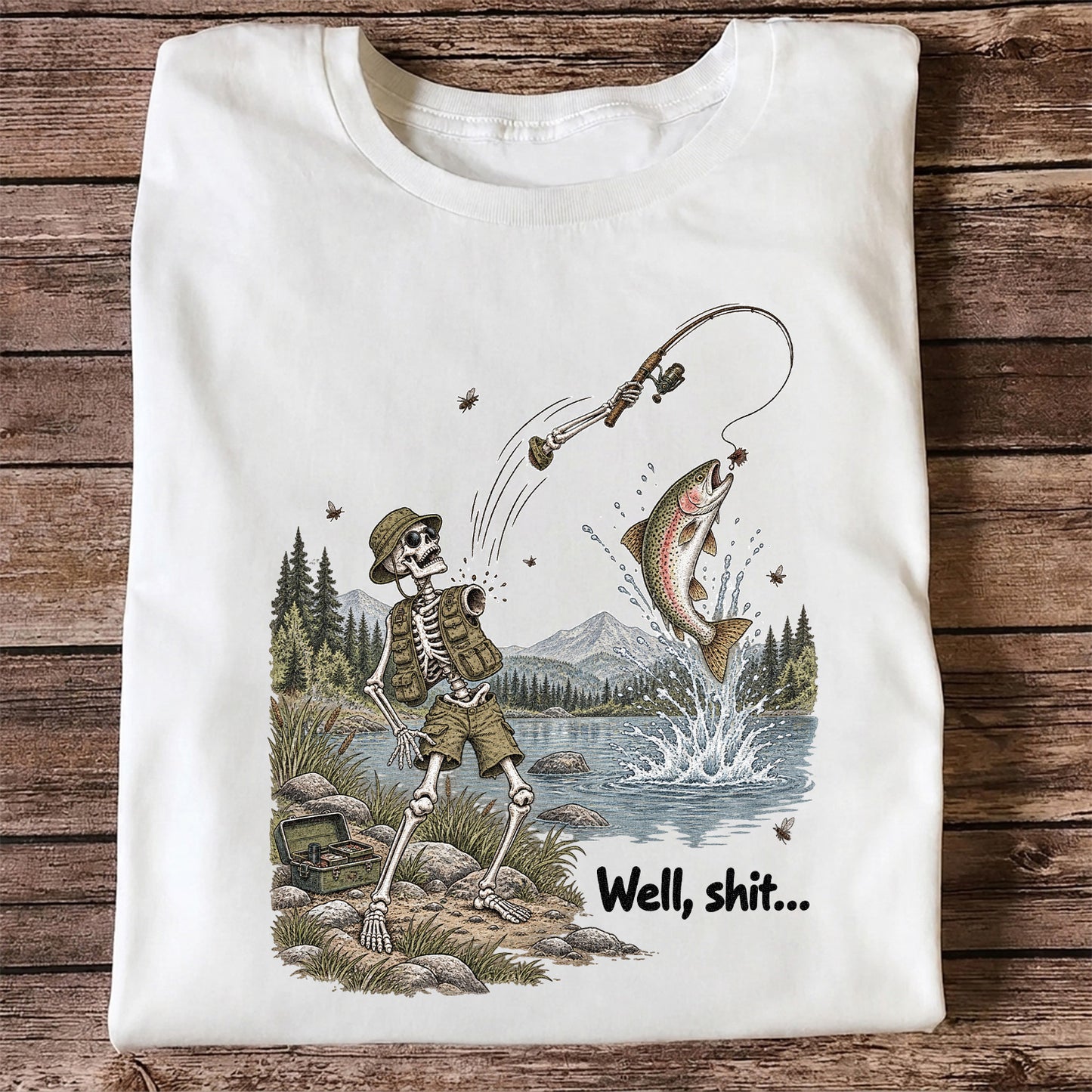 Funny Fishing Skeleton T-Shirt, Trout Fishing Tee