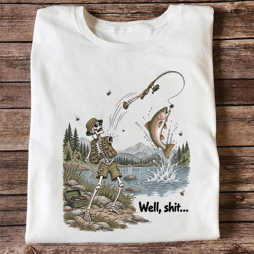 Funny Fishing Skeleton T-Shirt, Trout Fishing Tee