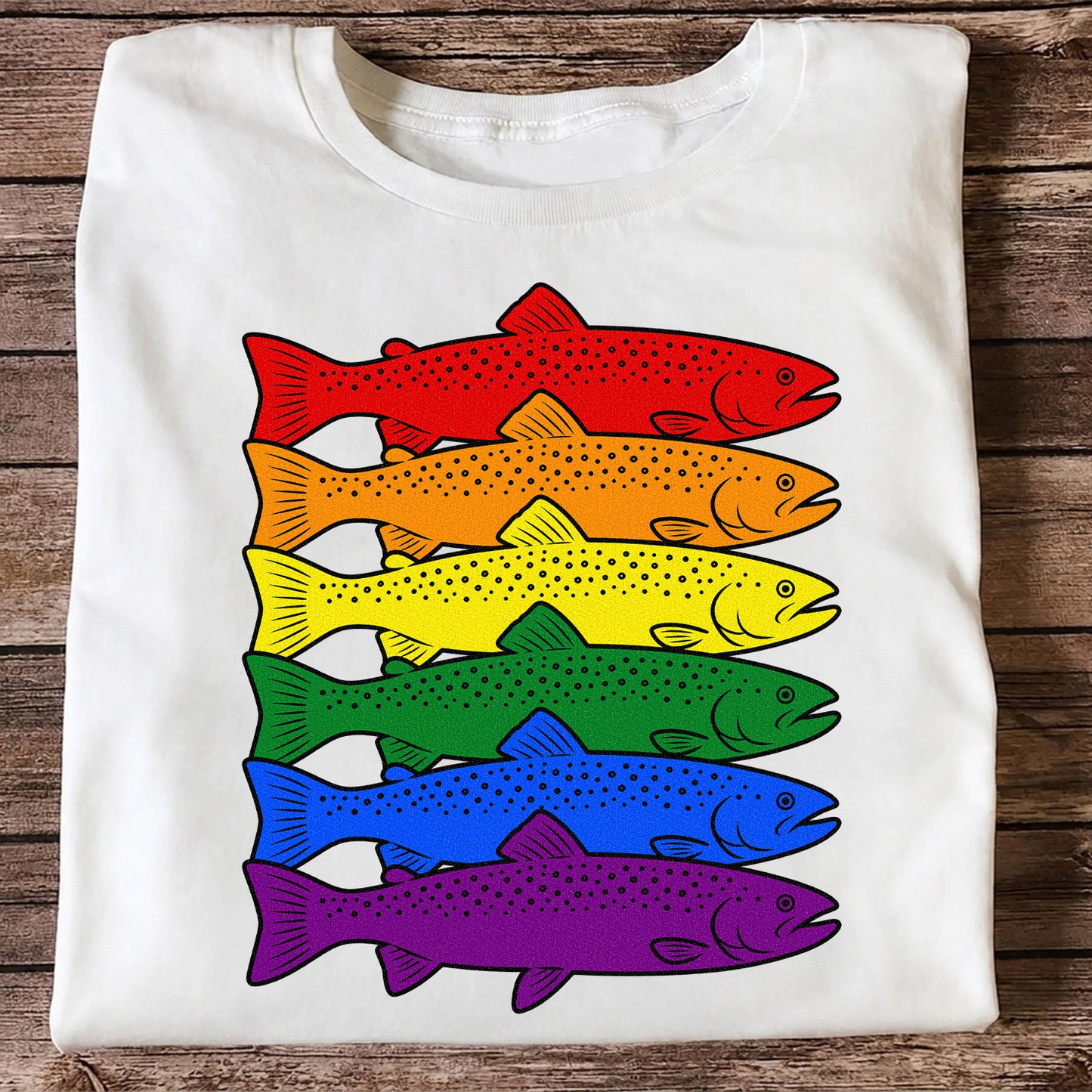 Rainbow Colored Trout Stack Fishing Graphic T-Shirt