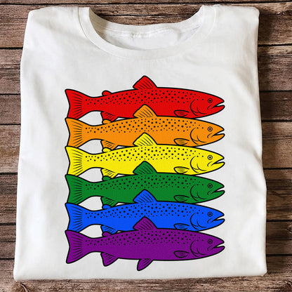 Rainbow Colored Trout Stack Fishing Graphic T-Shirt