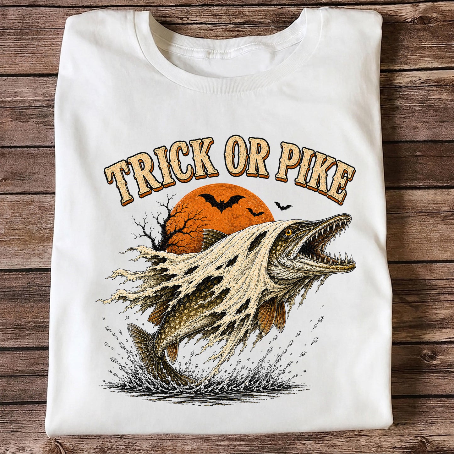 Trick or Pike Halloween Fishing T-Shirt, Vintage Trout Angler Tee