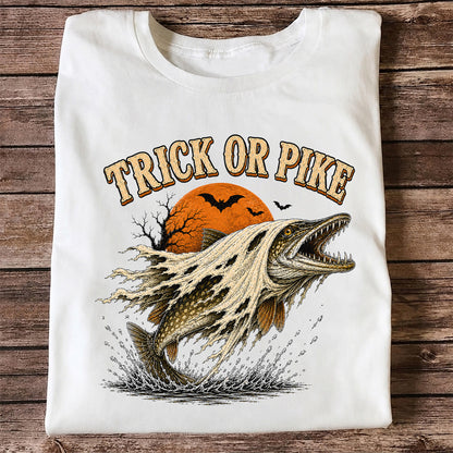 Trick or Pike Halloween Fishing T-Shirt, Vintage Trout Angler Tee