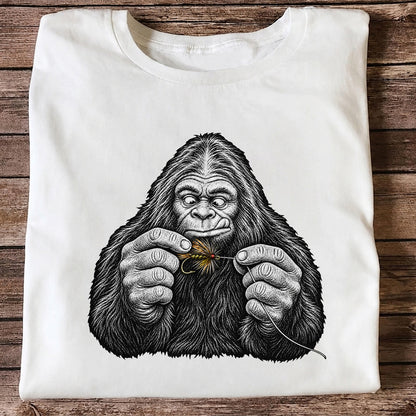 Bigfoot Tying a Fly Fishing Lure Graphic T-Shirt