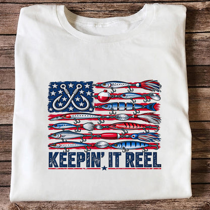 Keepin' It Reel American Flag Fishing Lures Graphic T-Shirt