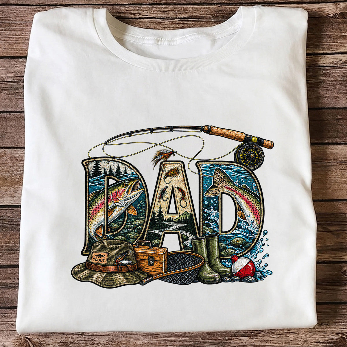 Dad Rainbow Trout Fly Fishing Vintage Graphic T-Shirt