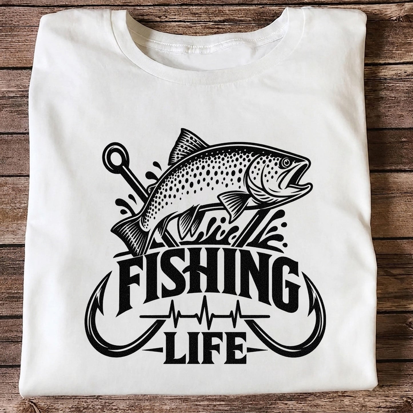 Fishing Life Trout and Hooks Heartbeat Graphic T-Shirt