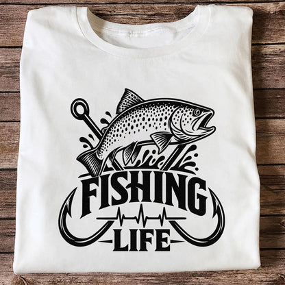 Fishing Life Trout and Hooks Heartbeat Graphic T-Shirt