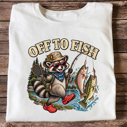 Off to Fish Raccoon with Trout and Bass Fishing T-Shirt