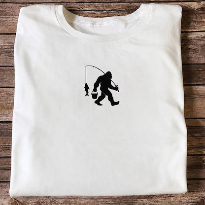 Fishing Silhouette with Catch and Bucket Graphic T-Shirt