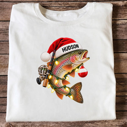 Hudson Santa Hat Rainbow Trout Christmas Fishing T-Shirt