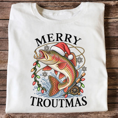 Merry Troutmas Rainbow Trout Christmas Fishing T-Shirt