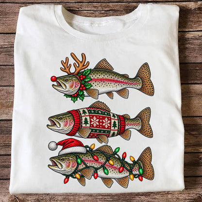 Christmas Trout Antlers Sweater and Lights Fishing T-Shirt