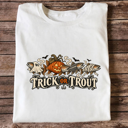 Trick or Trout Halloween Fish Lineup Fishing T-Shirt