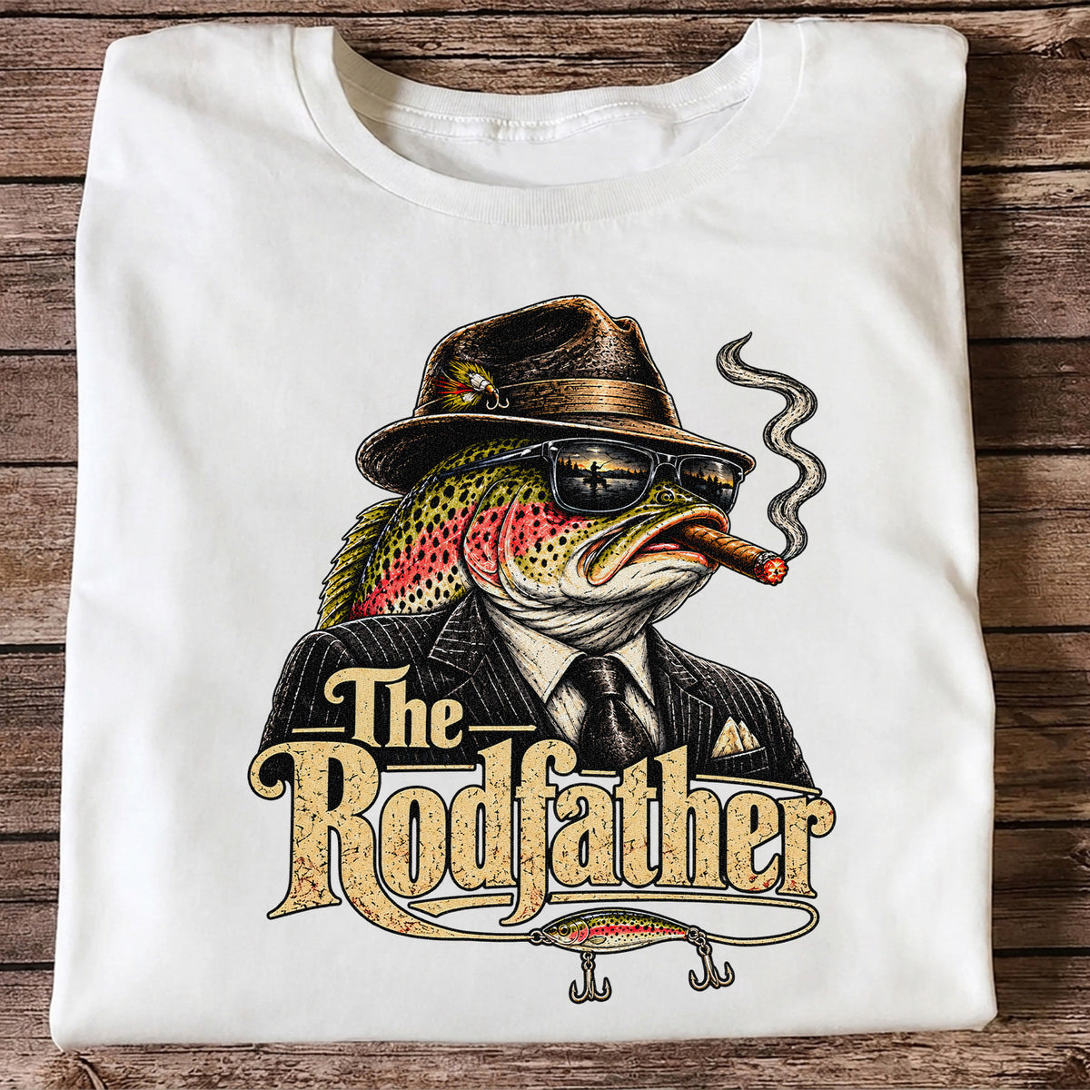 The Rodfather Rainbow Trout Gangster Funny Fishing T-Shirt