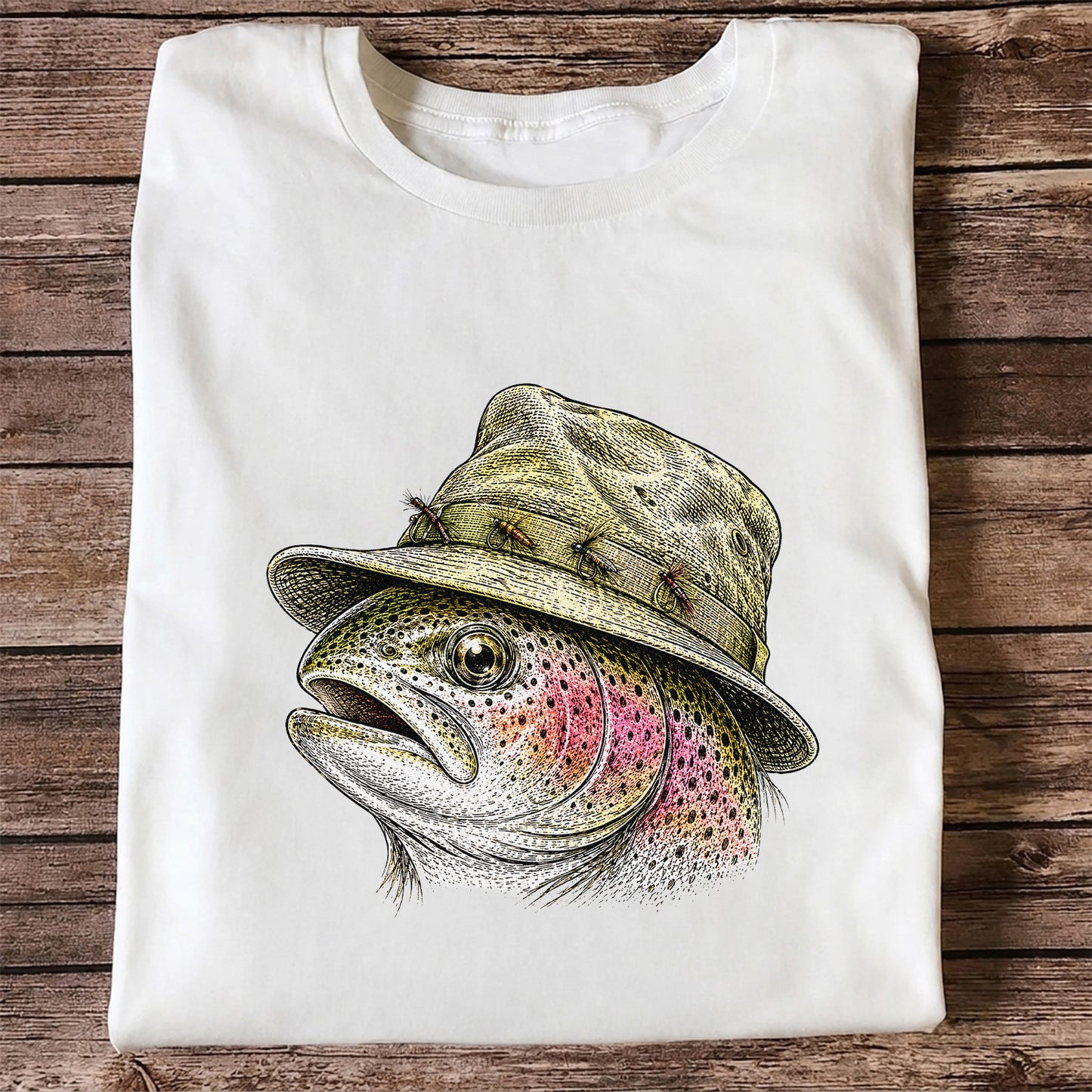 Rainbow Trout Wearing Fishing Hat Graphic T-Shirt