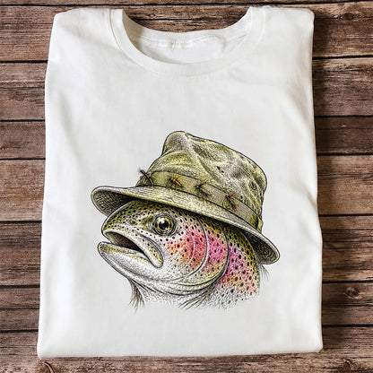 Rainbow Trout Wearing Fishing Hat Graphic T-Shirt